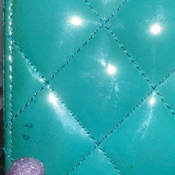 Chanel Quilted Patent Leather Zip Around Wallet Turquoise - Picture 11 of 14